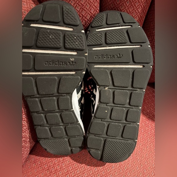 EUC Adidas swift running shoe with slip on feature; black and white fun print. - Picture 3 of 6